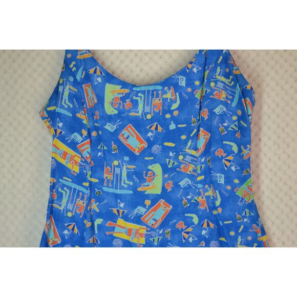 Big Hed Designs Women's Medium Blue Spaghetti Strap Knee Length Dress - Picture 3 of 12